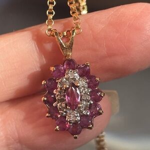 Authentic Original Vintage Style Gold Necklace with Pink and Silver Highlights